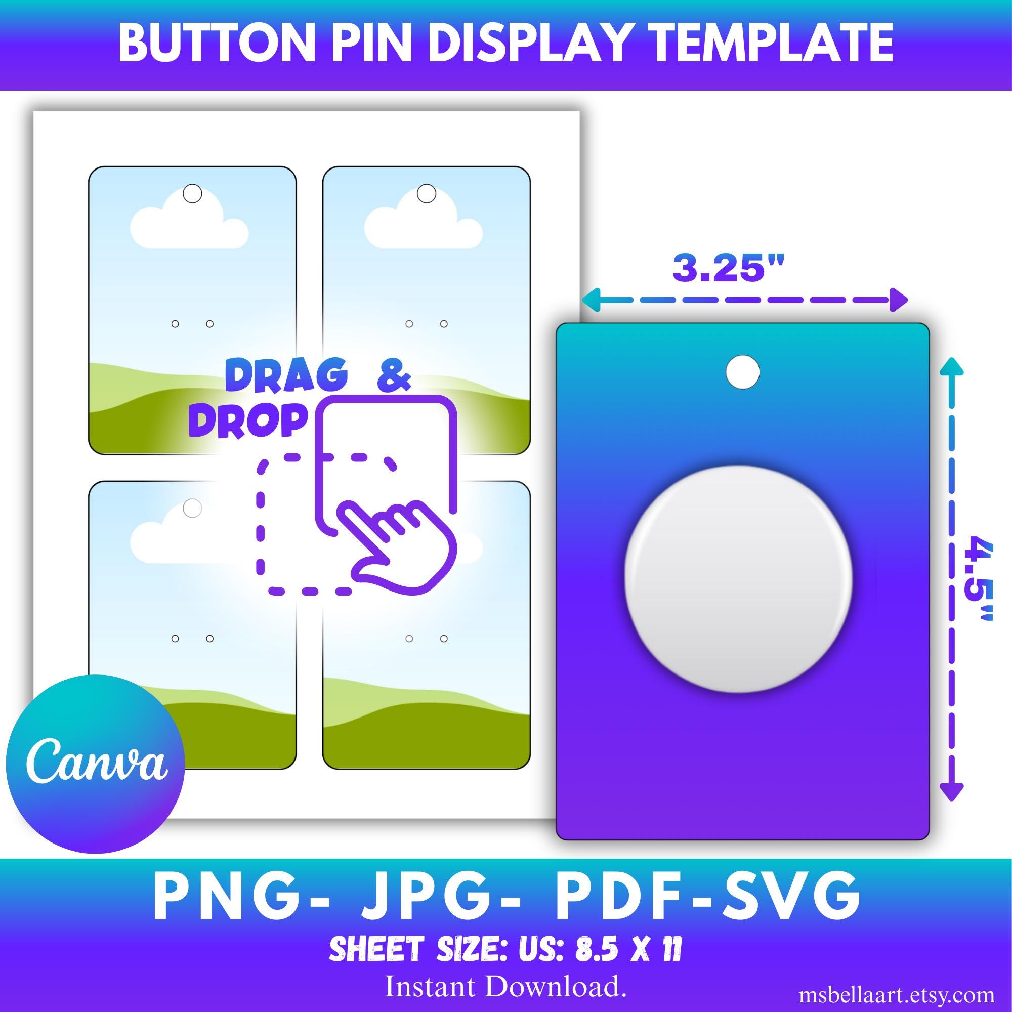 Button Pin Display Card Template, Editable Canva Pin Backer, DIY Enamel ...