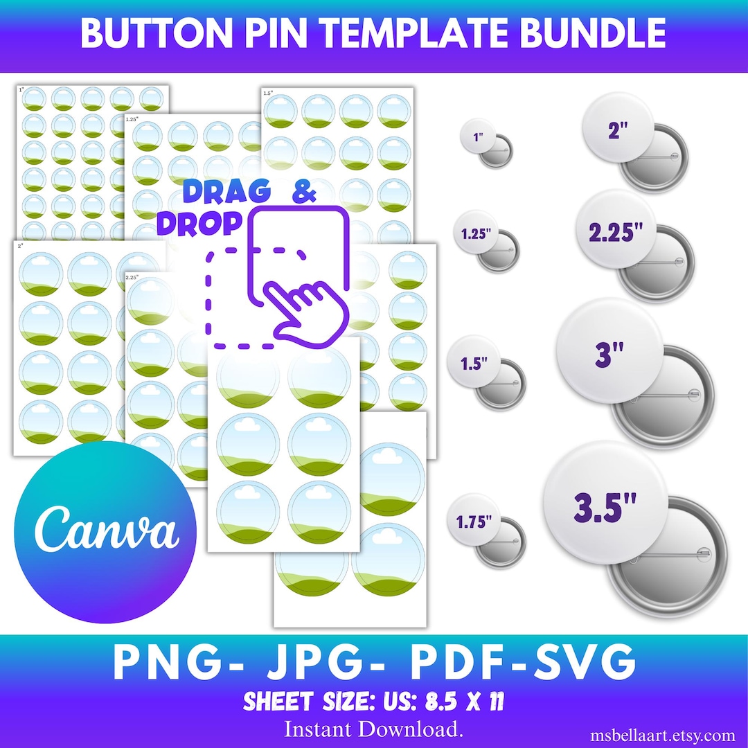 Button Pin Template BUNDLE, Editable CANVA Frame, Button Pin Labels ...