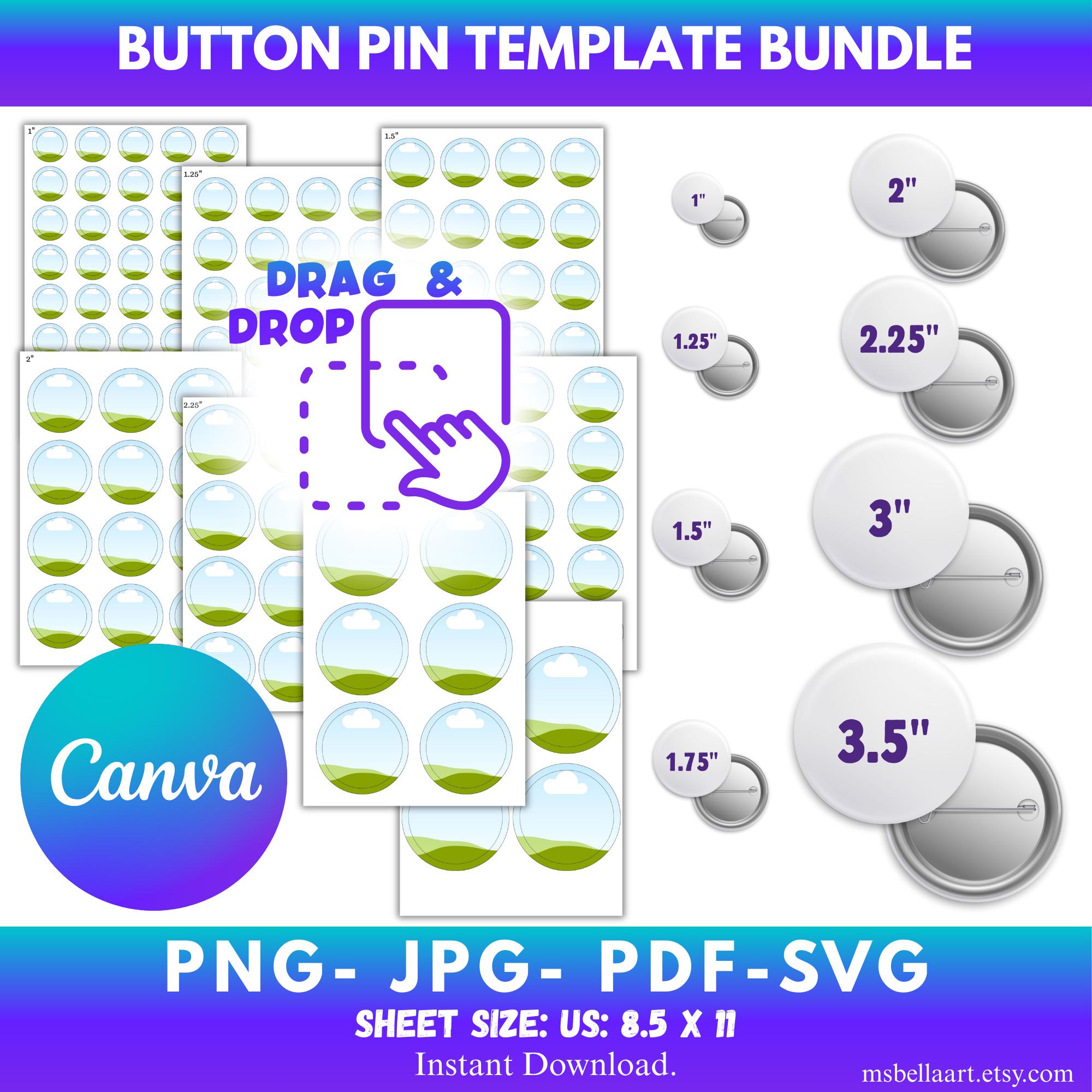 Button Frame Pin Button Pin Template BUNDLE, Editable CANVA Frame, Button Pin Labels ...