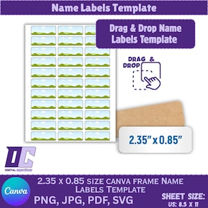 Name Labels Template, School Supply Labels Svg, School Label Template, Back to School Label Template, Printable Name Tag, Canva Editable