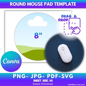 8" Mouse Pad Template, Round Mouse Pad Template, Mouse Pad Sublimation Template, Mouse Pad Svg, Mouse Pad Personalized, DIY, Canva Editable
