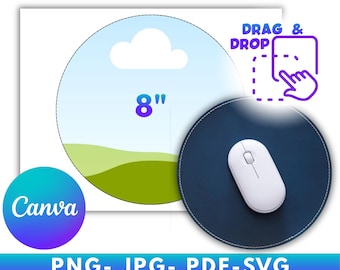 8 "-Mauspad-Vorlage, runde Mauspad-Vorlage, Mauspad-Sublimationsvorlage, Mauspad svg, Mauspad personalisiert, DIY, Canva bearbeitbar