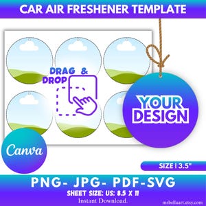3.5" Car Air Freshener Template, Circle  Air Freshener Sublimation, Personalized Car Hanging Template, Canva Editable DIY Custom Car Decor