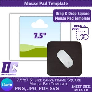 7,5 &quot;-Mauspad-Vorlage, quadratische Mauspad-Vorlage, Mauspad-Sublimationsvorlage, Mauspad svg, Mauspad personalisiert, Canva bearbeitbar