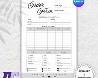 Editable Order Form Template, Small Business Order Tracker, Canva Order Planner, Instant Digital Download