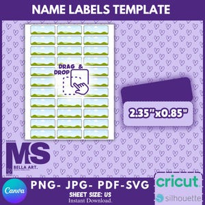 Name Labels Template, School Supply Labels Svg, School Label Template, Back to School Label Template Printable Name Tag Canva Editable