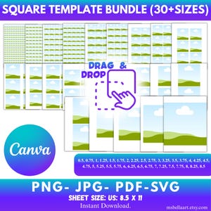 スクエアテンプレートバンドル、編集可能なCanvaスクエアテンプレート、多目的ラベルテンプレートスクエアステッカースクエアラベルテンプレート、PNG、JPG、SVG