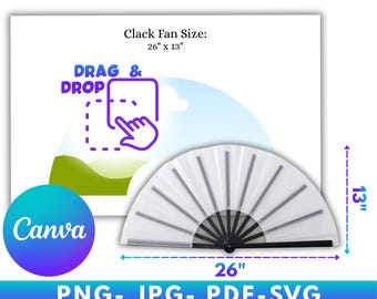 Clack Fan Printable, Chinese Fan Template for Sublimation | Festival Hand Fan Printable & Canva Editable Clack Fan Design Png, Jpg, Pdf, Svg