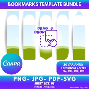 Plantillas de marcapáginas, plantilla editable de Canva con función de arrastrar y soltar, marcapáginas imprimibles, PNG personalizado, diseña el tuyo propio