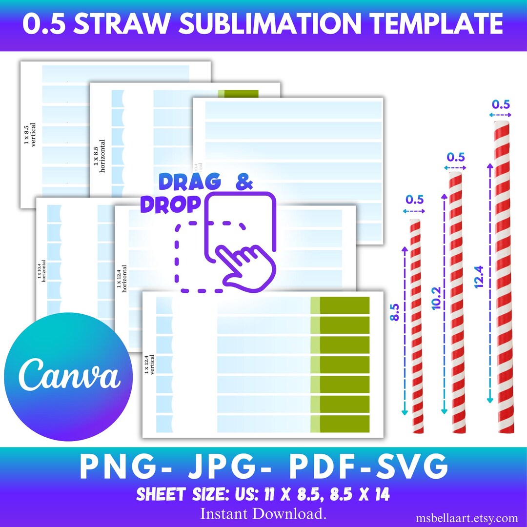 Straw Sublimation Template, 0.5 Straw Tag Svg Straws for Tumblers Cups ...
