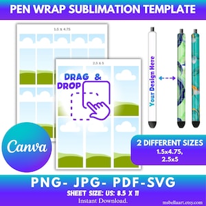 Pen Wrap Template, Pen Sublimation Template, Pen Wrapper Template, Pen label template, Pen svg, Canva Editable pen Frame