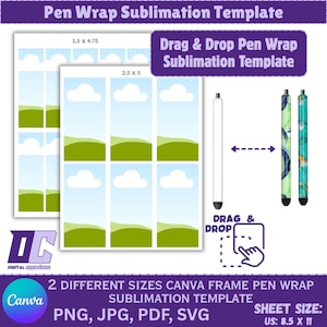 Pen Wrap Template, Pen Sublimation Template, Pen Wrapper Template, Pen label template, Pen svg, Canva Editable pen Frame