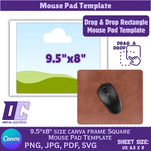 Rechteckige Mauspad Vorlage | Sublimation PNG SVG | Canva Bearbeitbar | DIY personalisierte Mousepad Design | Druckbare Blanko-Vorlage