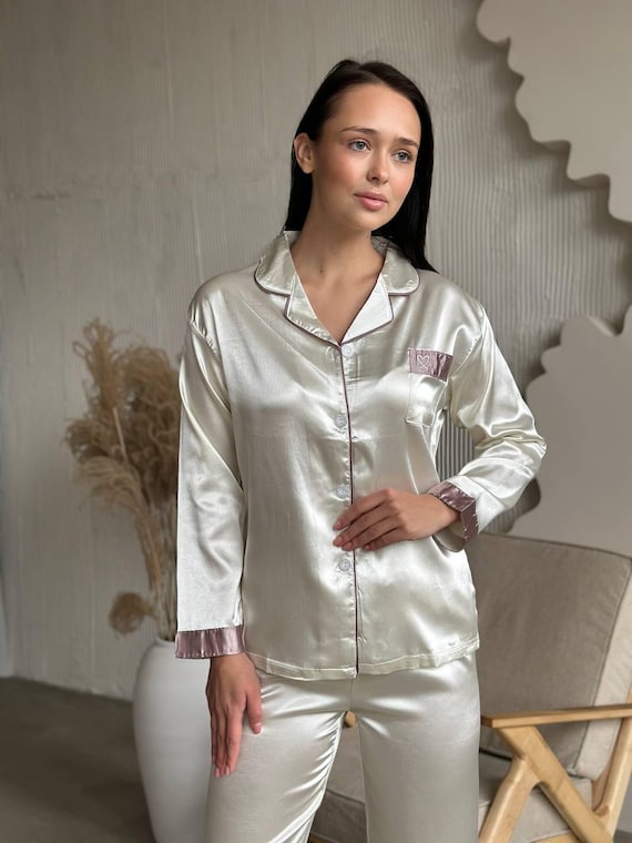 Satin Next Ladies Pyjamas And Loungewear Cream Satin Pajama Set