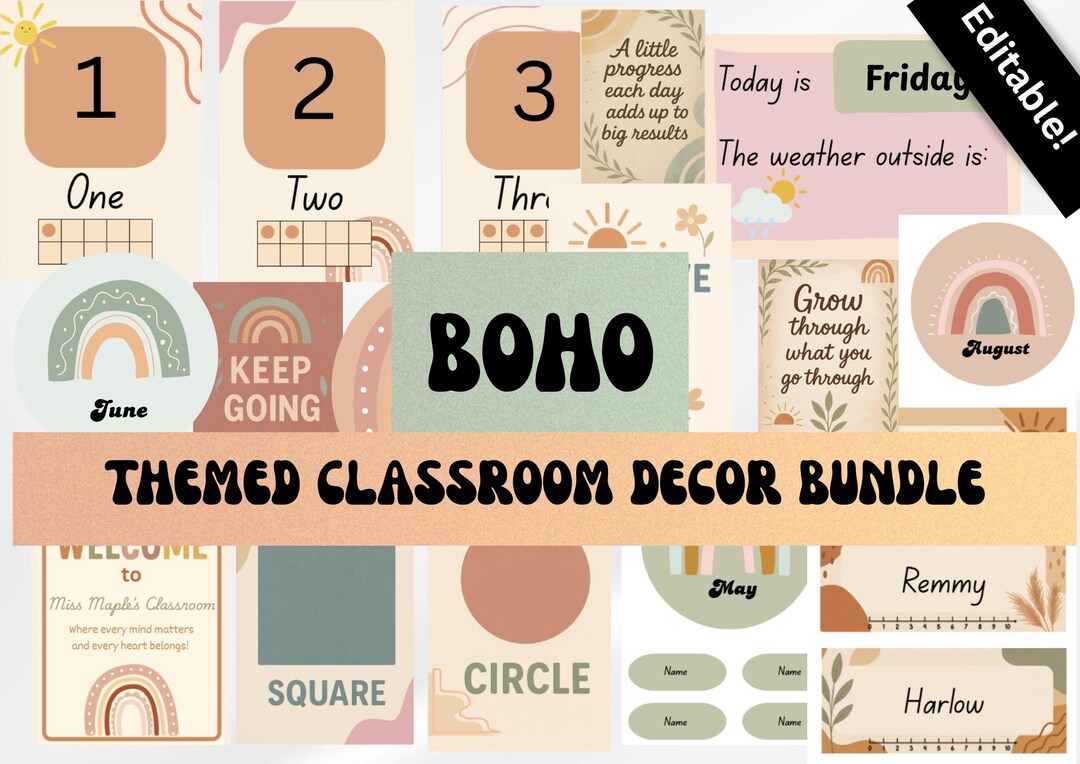 Editable Boho Classroom Decor Bundle – Modern Theme (digital Download ...