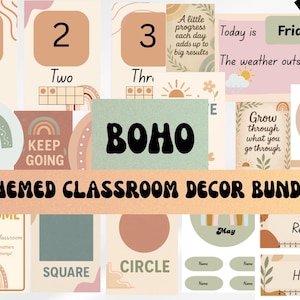 Editable Boho Classroom Decor Bundle - Boho Theme Modern Boho Retro