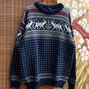 Vintage 80’s Dale Of Norway Reindeer Fair Isle Ski Sweater Size XL