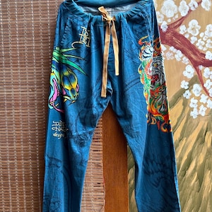 Vintage Y2K Ed Hardy by Christian Audigier Drawstring Tattoo Printed Pants Sz L