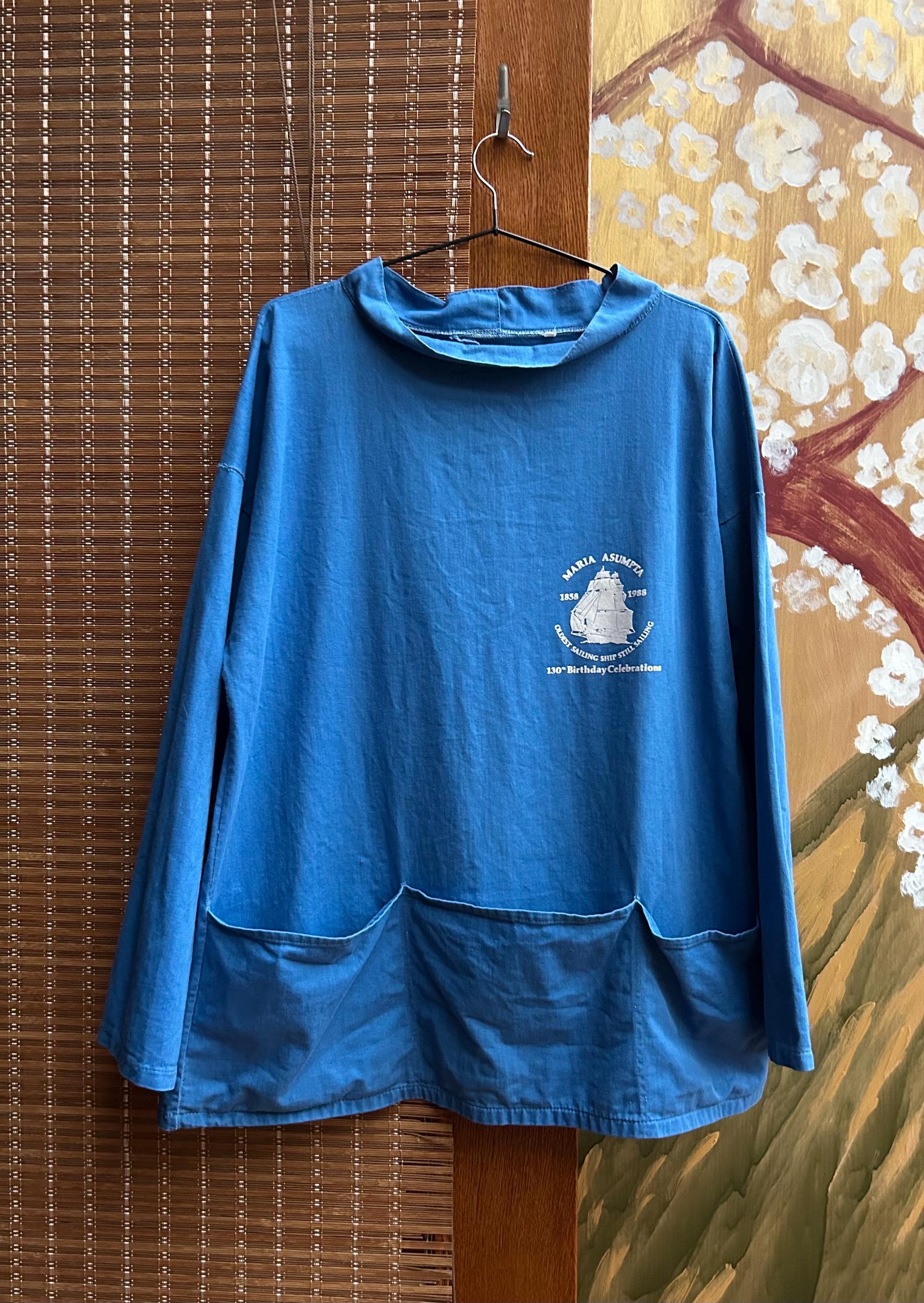 Vintage 80s Blue Faded Fisherman Smock Sailor Jacket Size M