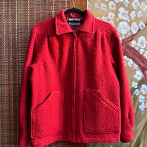 70s-60s Vintage Cambrian Traditional Welsh Tweed Red Zip Up Wool Jacket Sz M