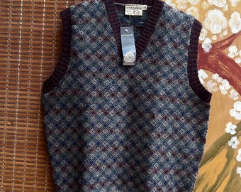 Vintage Waverley Knitters Ltd Shetland Wool Argyle Sweater Vest Size 107cm 42 S