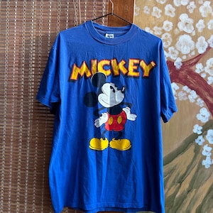 Vintage 90’s Disney Mickey Mouse Blue Tee Velva Sheen Size L Made In USA