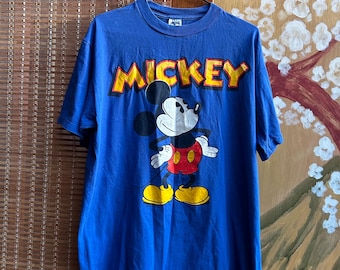 Vintage 90’s Disney Mickey Mouse Blue Tee Velva Sheen Size L Made In USA