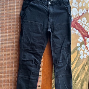 Carhartt Straight Double Knee Duck Canvas Black Work Pant Sz 36x32