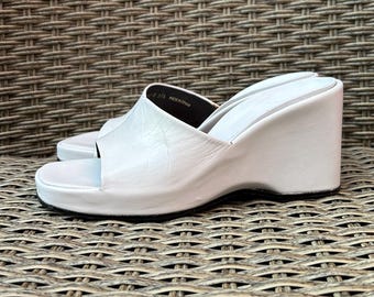 Jil Sander White Leather Platform Sandals Size 37 1/2 Made In Italy