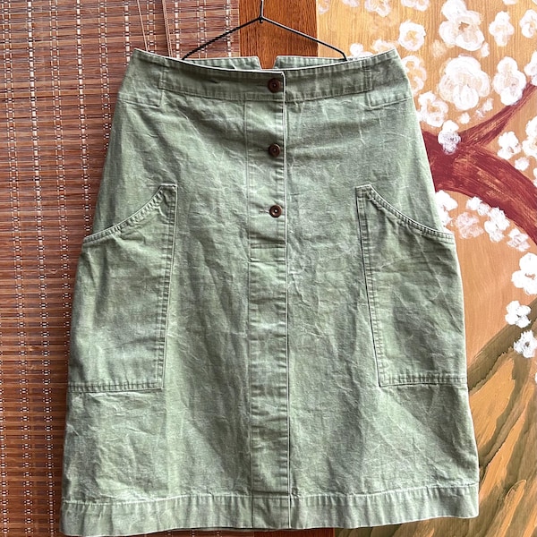 MHL Margaret Howell Broken Drill Cotton Cinch Back Skirt Olive Green Size S