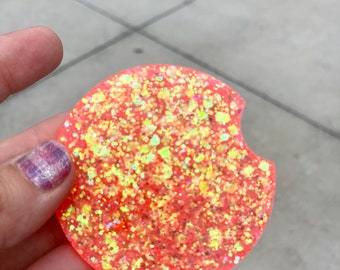 Orange Glitter Car Coaster, Cup Holder Coaster, Car Accessories-Set of 2