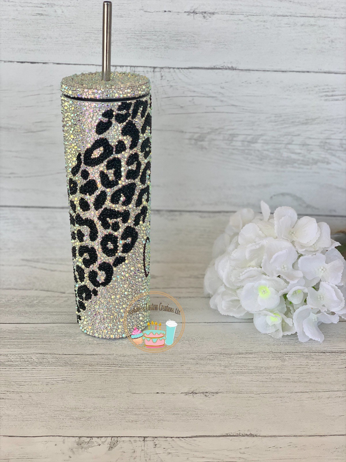 Raggedy Edges - Leopard Love V-Split Rhinestone Tumbler