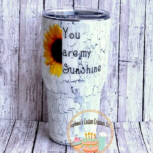 Rustic Farmhouse Crackle Sunflower Personalized Tumbler- Sunshine