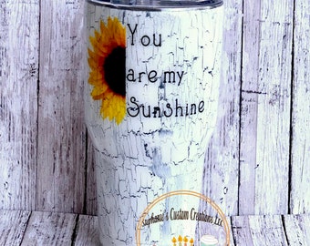 Rustic Farmhouse Crackle Sunflower Personalized Tumbler- Sunshine