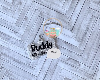 Custom Personalized Dog Tag for Dog Collar, Dog ID Name Tag, Glitter Dog Bone ID Tag
