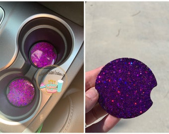Purple Glitter Car Coaster, Cup Holder Coaster, Car Accessories-Set of 2