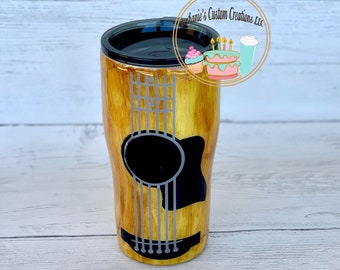 Custom Wood Guitar Decorated Stainless Steel Musician Tumbler
