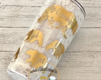 Rustic Farmhouse Grandma or Mama bear with Names-Gold and White Stainless Steel Tumbler