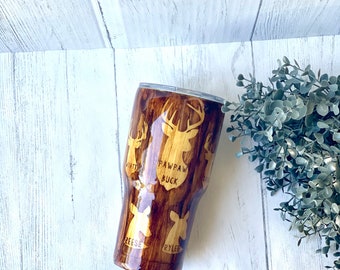 Custom Woodgrain Papa Deer Buck tumbler with kids names- Papa Tumbler personalized Dad or Grandpa Gift