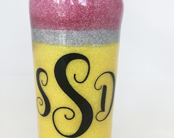 Teacher Pencil Tumbler, Glittered Yellow Yeti