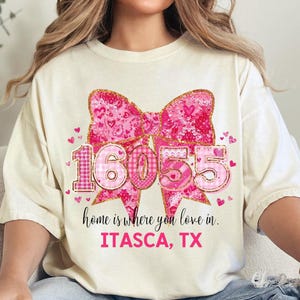 Rosa Schleife Zip Code PNG, 16055 Adresse Clipart, Itasca TX Sublimation, Valentine Home Decor