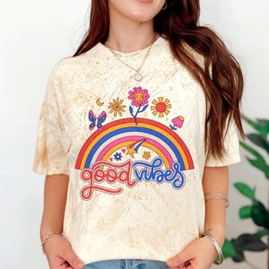 Good Vibes png, Retro Rainbow Positive Quote Sublimation Design for Women Girls Shirts, Self Care Mental Health Printable