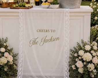 Letrero personalizado de encaje para barra de boda / Pancarta de bienvenida "¡Felicidades a la pareja!" / Decoración elegante para despedida de soltera / Póster personalizado de tela para estación de bebidas