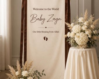 Banner de bienvenida personalizado de lino para baby shower: Decoración de conejito para baby shower