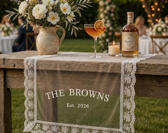 Camino de mesa de encaje transparente personalizado, decoración nupcial a medida, decoración romántica para la mesa de la novia.