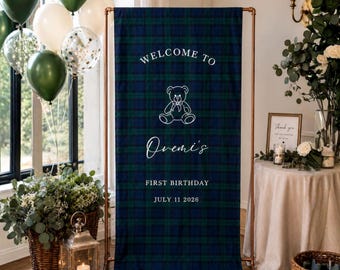 Personalized Linen Baby Shower Welcome Banner: Bunny Baby Shower Decor