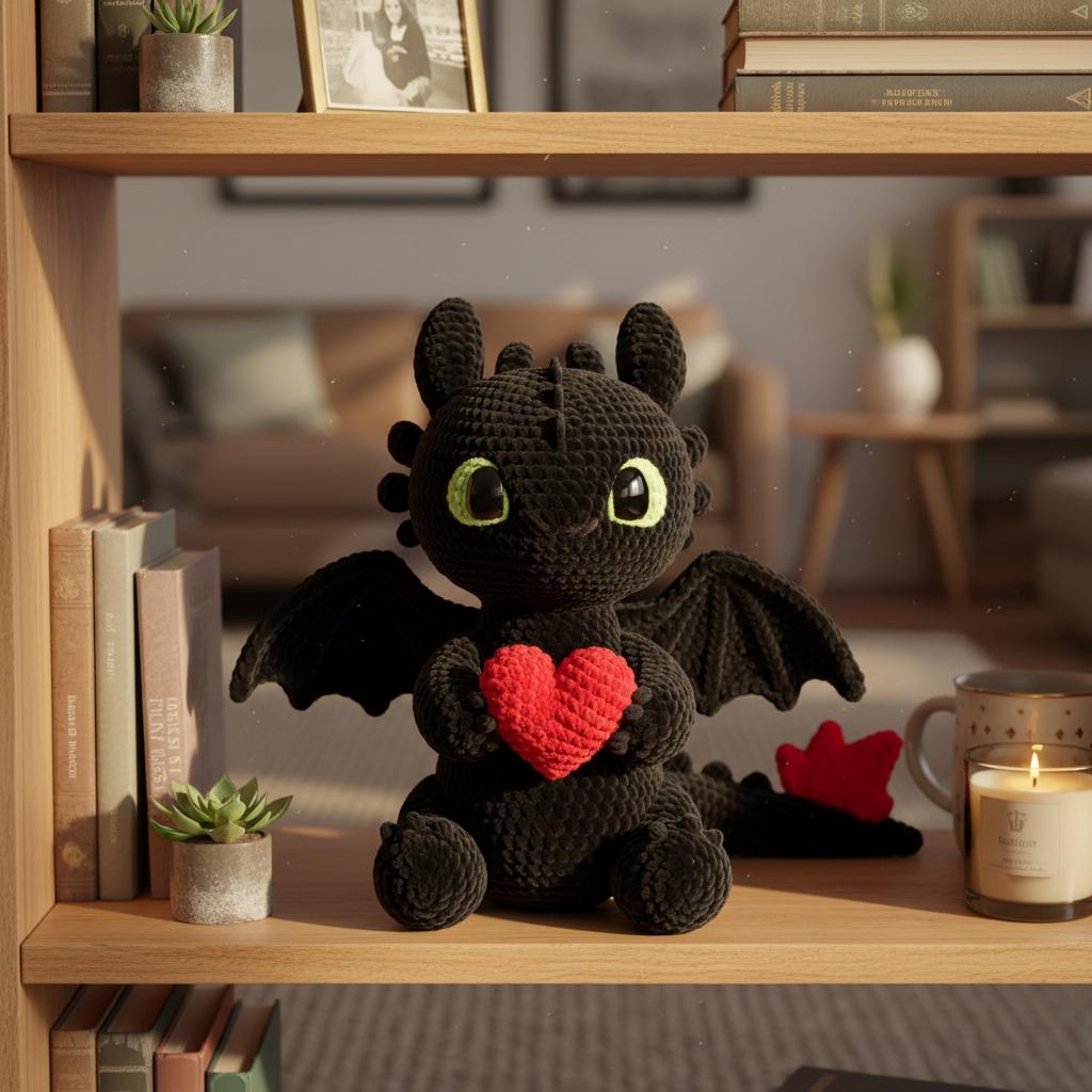 Soft Crochet Toothless Dragon Plush, Night Fury Amigurumi With Heart ...
