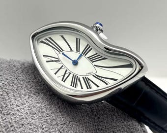 Orologio unisex vintage surrealista - Argento/Oro - Quadrante irregolare fuso ispirato a Dalì - Orologio Crash per donna e uomo - Idea regalo
