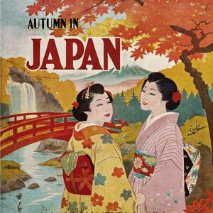 Retro World Tour Japan Puzzle - Nikko Herbst Vintage Reise Poster, Kimono Szene, japanisches Retro Puzzle Geschenk