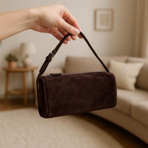 Leather 90s Pouch, Mini Tote Bag, Small Top Handle Purse, Vintage Minimal Handbag